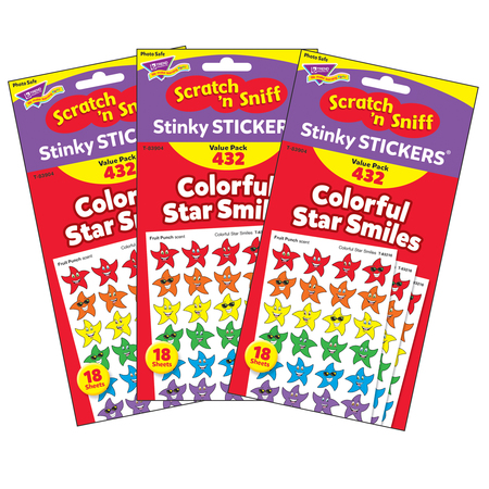 TREND ENTERPRISES Colorful Star Smiles Stinky Stickers® Variety Pack, 432/Pack, PK3 T83904
